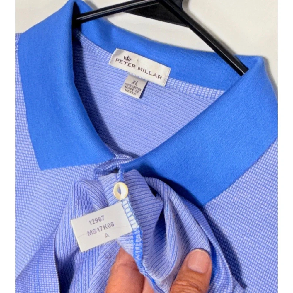 Peter Millar Mens XL Blue Geo Print Performance Polo Shirt Short Sleeve Golf - Picture 6 of 8